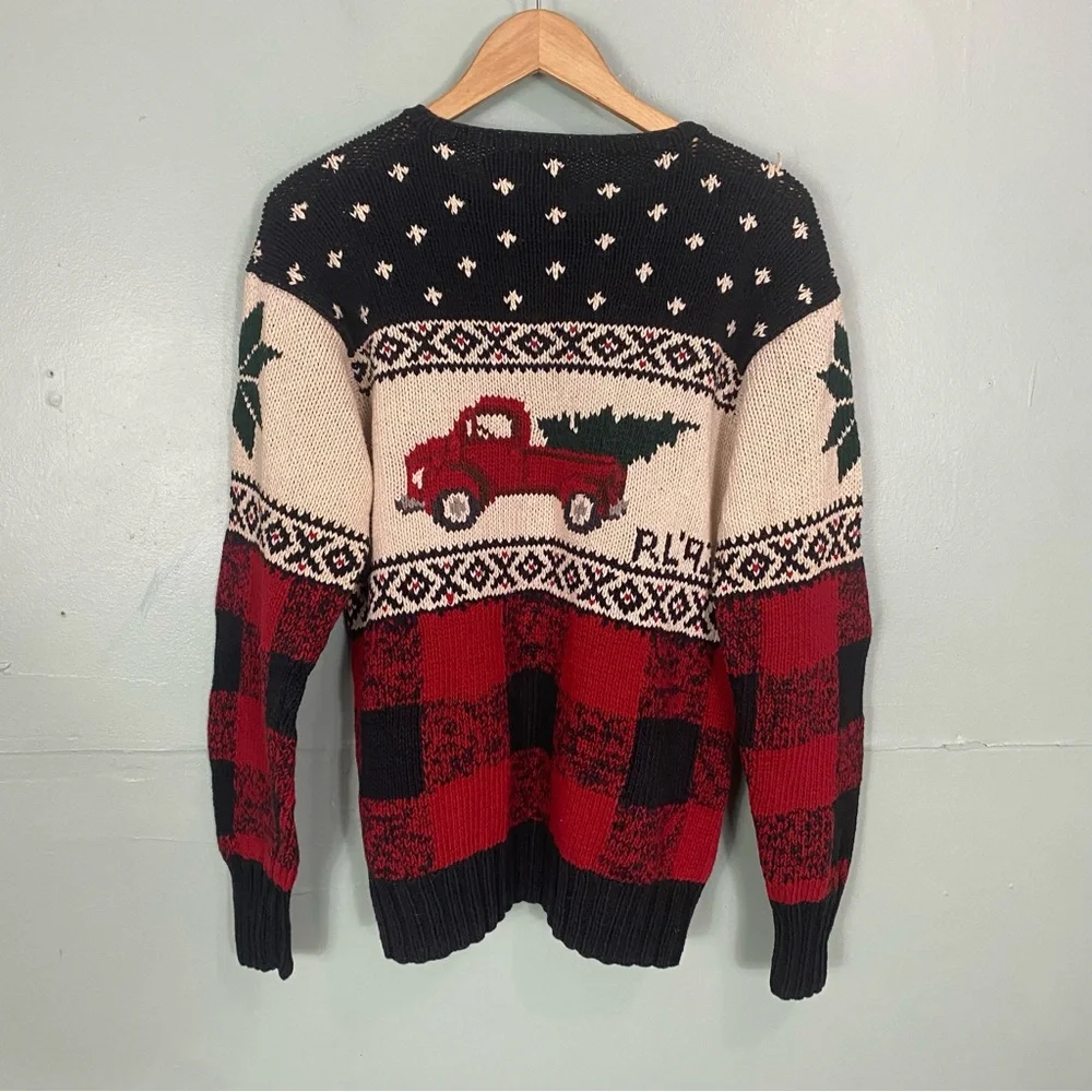 Vtg Polo Ralph‎ Lauren Christmas Holiday Truck Carlton Sweater 1992 Medium